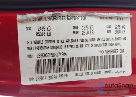 2006 Dodge Charger Rt из США, поврежденный, VIN 2B3KA53H56H174804